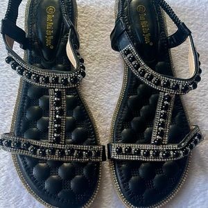 🖤Women’s Black Rhinestone Sandals, Size 10